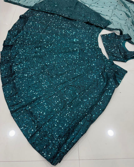 Fashion Dream Women Teal Green Tapeta Satin Silk Lehenga