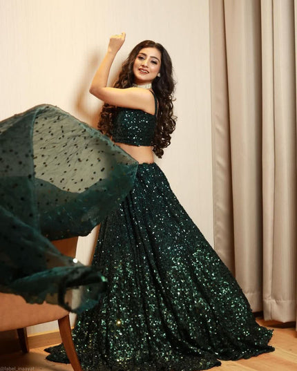Fashion Dream Women Teal Green Tapeta Satin Silk Lehenga