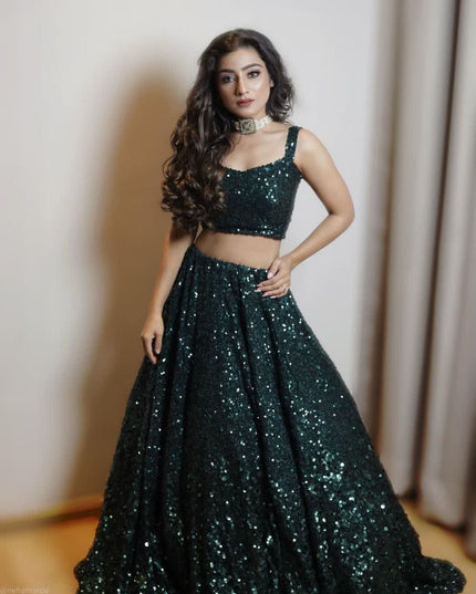 Fashion Dream Women Teal Green Tapeta Satin Silk Lehenga
