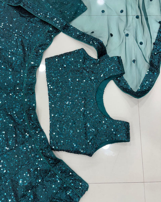 Fashion Dream Women Teal Green Tapeta Satin Silk Lehenga