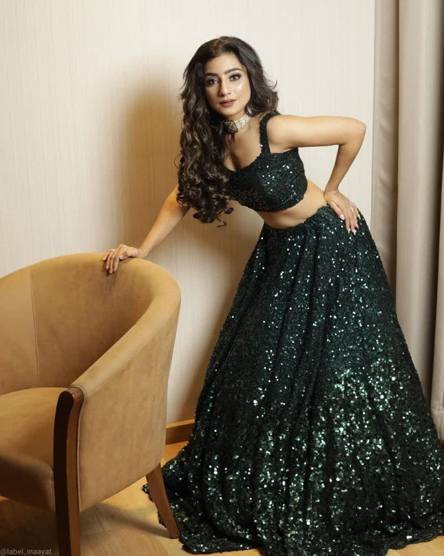 Fashion Dream Women Teal Green Tapeta Satin Silk Lehenga