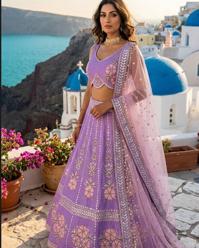 Fashion Dream Women Purple Star Georgette Lehenga