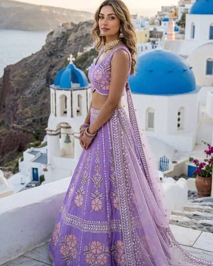 Fashion Dream Women Purple Star Georgette Lehenga