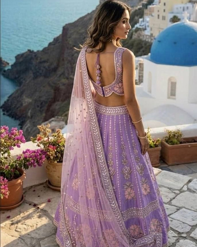 Fashion Dream Women Purple Star Georgette Lehenga