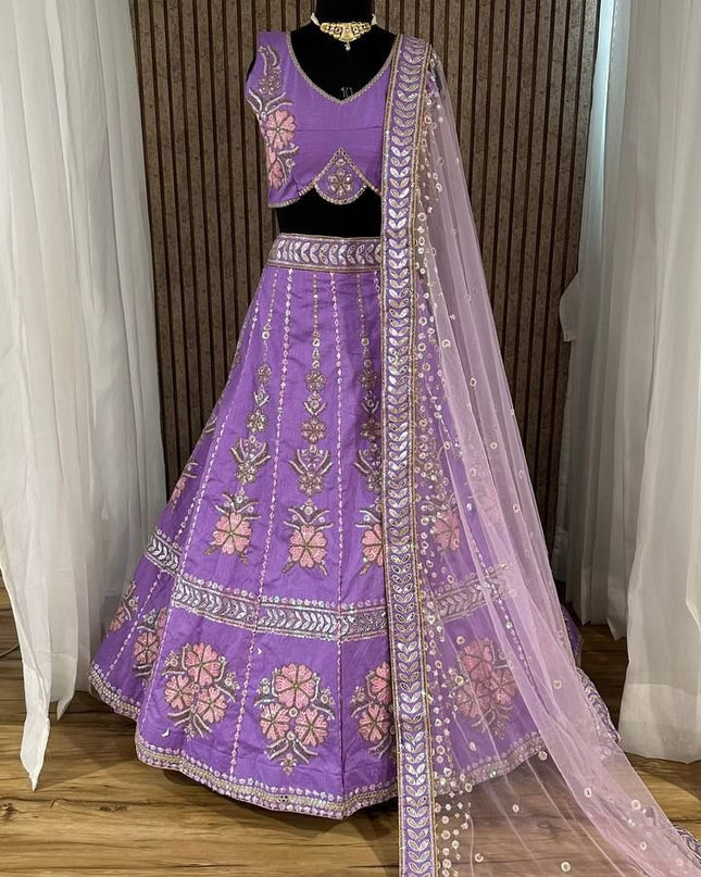 Fashion Dream Women Purple Star Georgette Lehenga