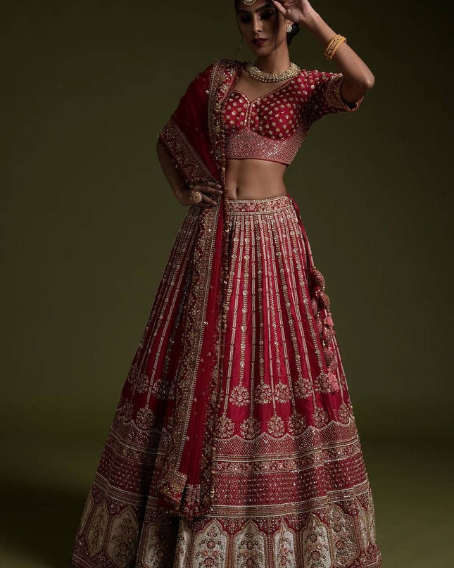 Fashion Dream Women Red Rangoon silk Lehenga