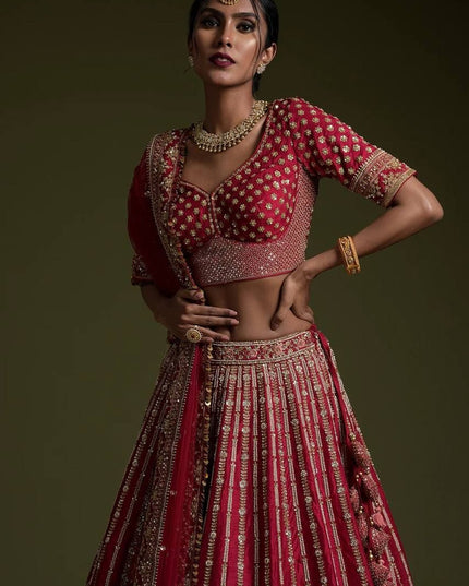 Fashion Dream Women Red Rangoon silk Lehenga