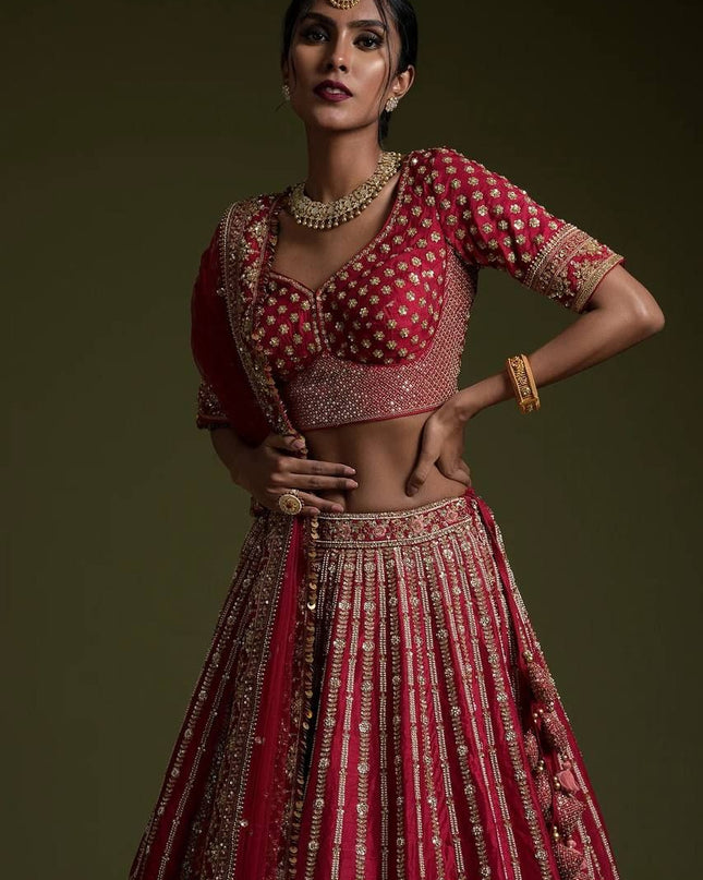Fashion Dream Women Red Rangoon silk Lehenga