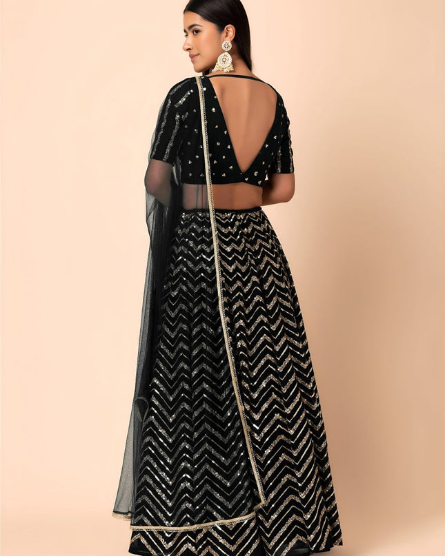 Fashion Dream Women BLACK Georgette Lehenga