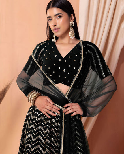 Fashion Dream Women BLACK Georgette Lehenga