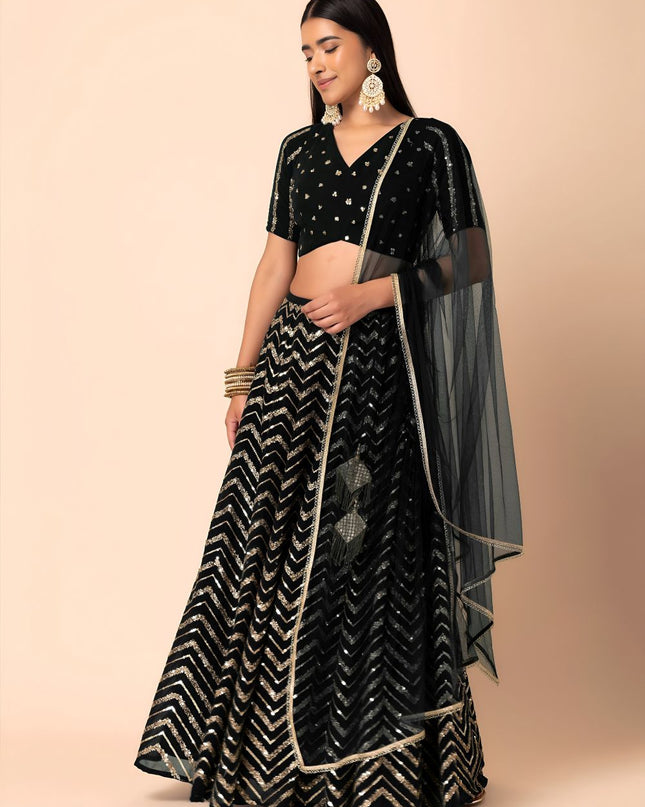 Fashion Dream Women BLACK Georgette Lehenga