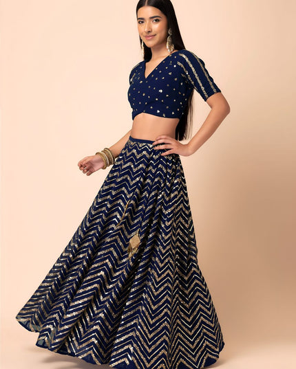Fashion Dream Women BLUE Georgette Lehenga