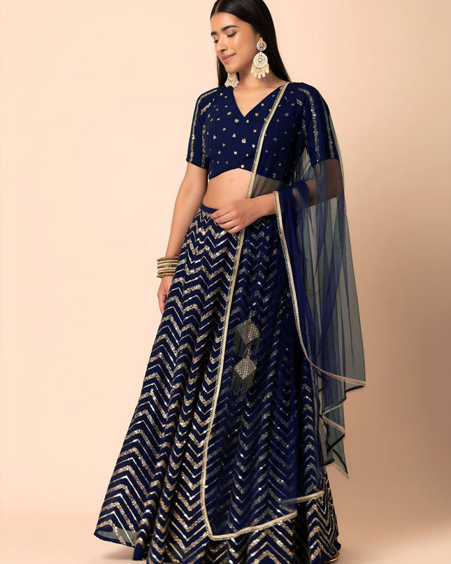 Fashion Dream Women BLUE Georgette Lehenga