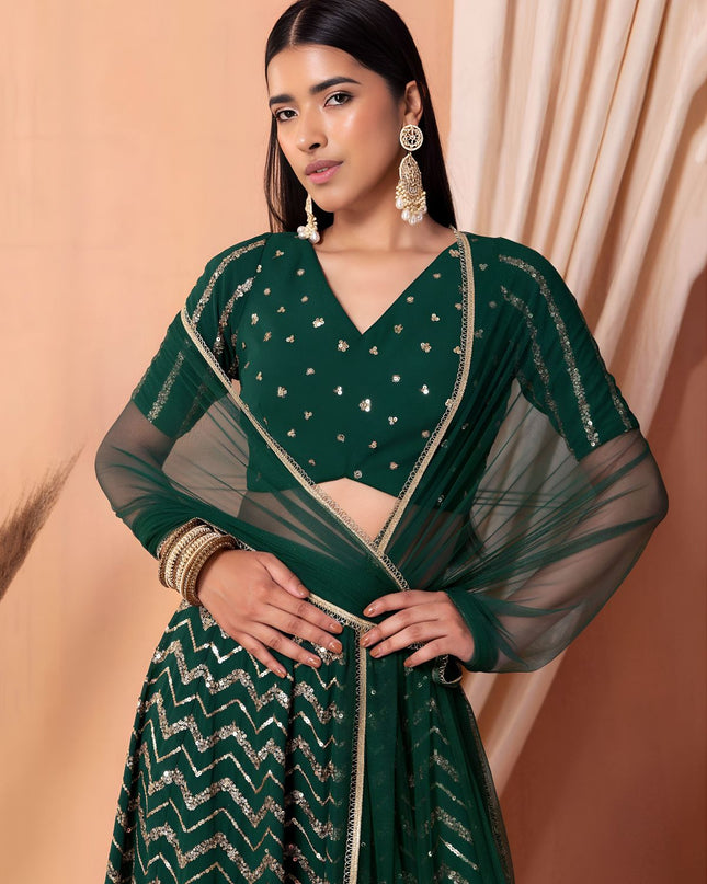 Fashion Dream Women Green Star Georgette Lehenga