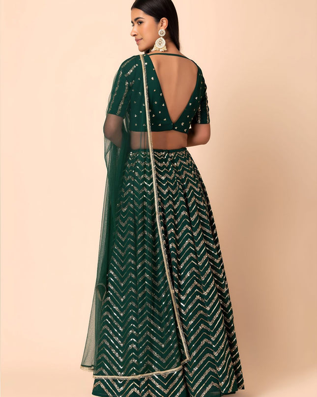 Fashion Dream Women Green Star Georgette Lehenga