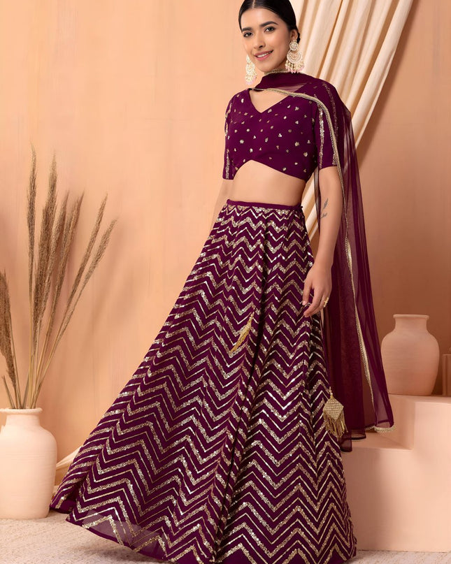 Fashion Dream Women MAROON Georgette Lehenga