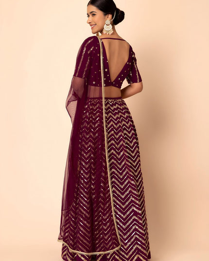 Fashion Dream Women MAROON Georgette Lehenga