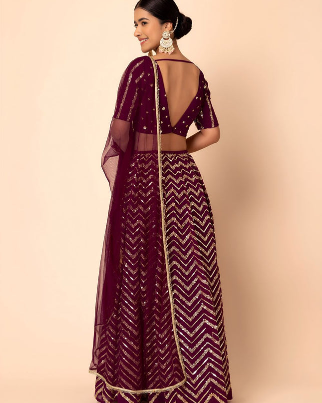 Fashion Dream Women MAROON Georgette Lehenga