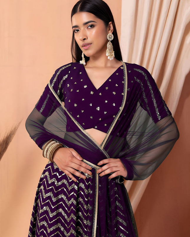 Fashion Dream Women Purple Star Georgette Lehenga