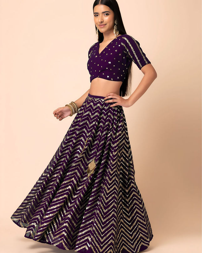 Fashion Dream Women Purple Star Georgette Lehenga