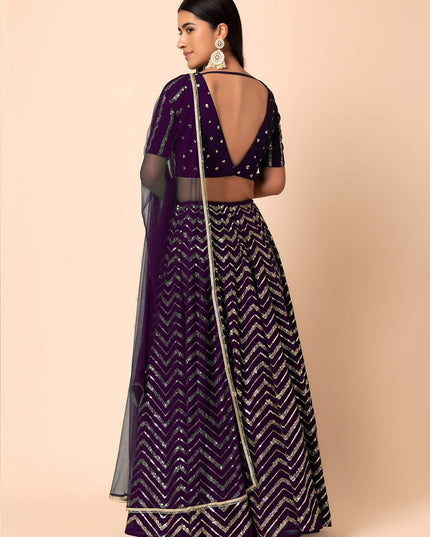 Fashion Dream Women Purple Star Georgette Lehenga