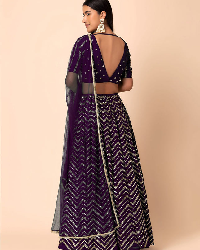 Fashion Dream Women Purple Star Georgette Lehenga