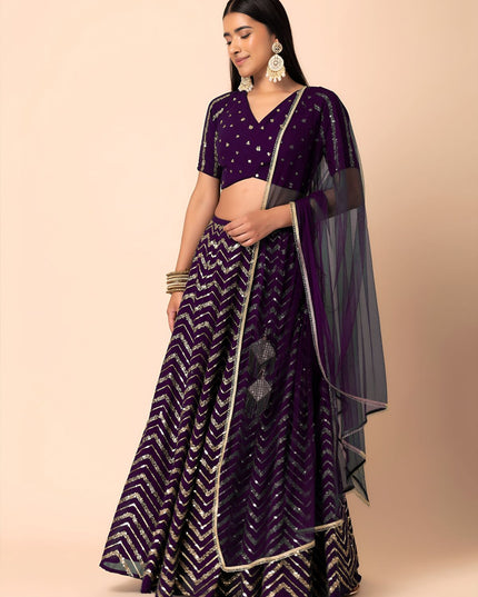 Fashion Dream Women Purple Star Georgette Lehenga
