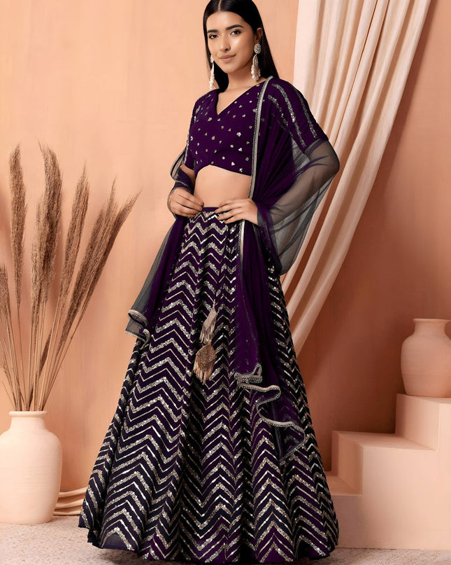 Fashion Dream Women Purple Star Georgette Lehenga