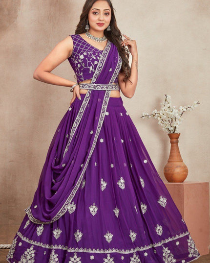 Fashion Dream Women Purple Star Georgette Lehenga