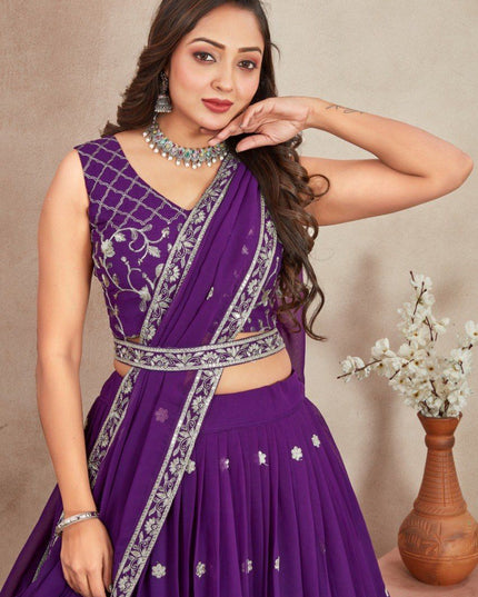 Fashion Dream Women Purple Star Georgette Lehenga
