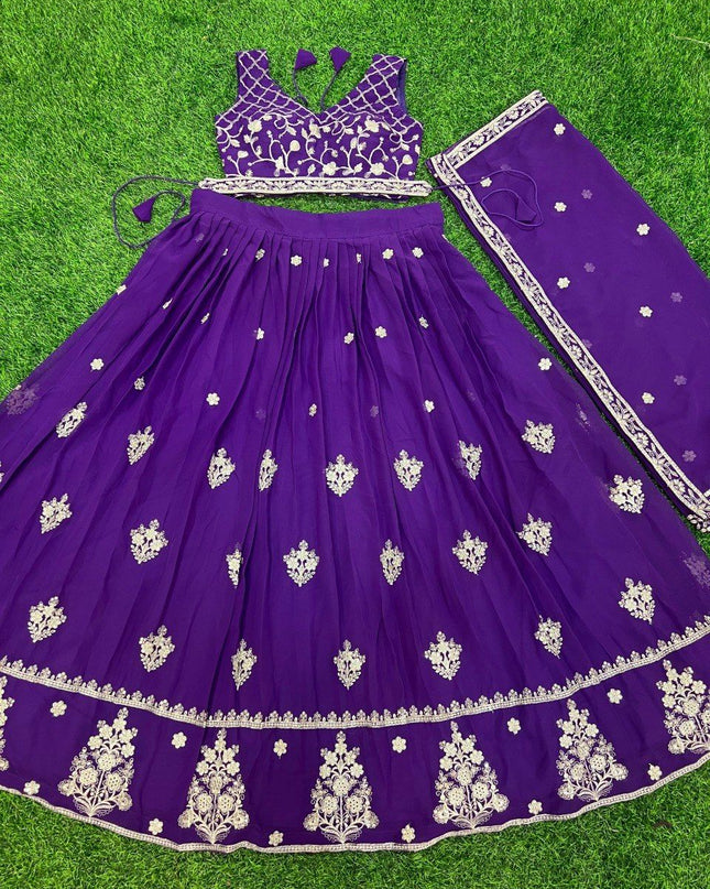 Fashion Dream Women Purple Star Georgette Lehenga