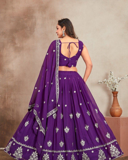 Fashion Dream Women Purple Star Georgette Lehenga