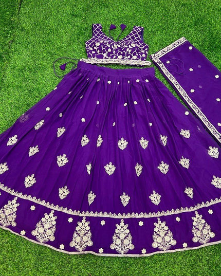 Fashion Dream Women Purple Star Georgette Lehenga