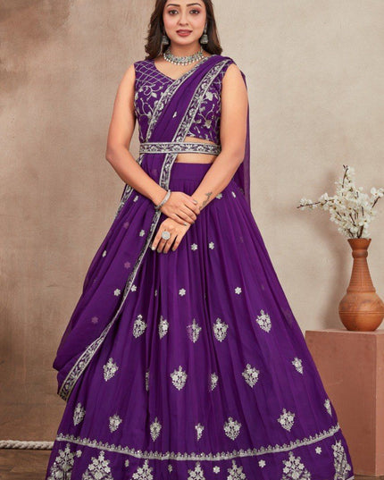 Fashion Dream Women Purple Star Georgette Lehenga