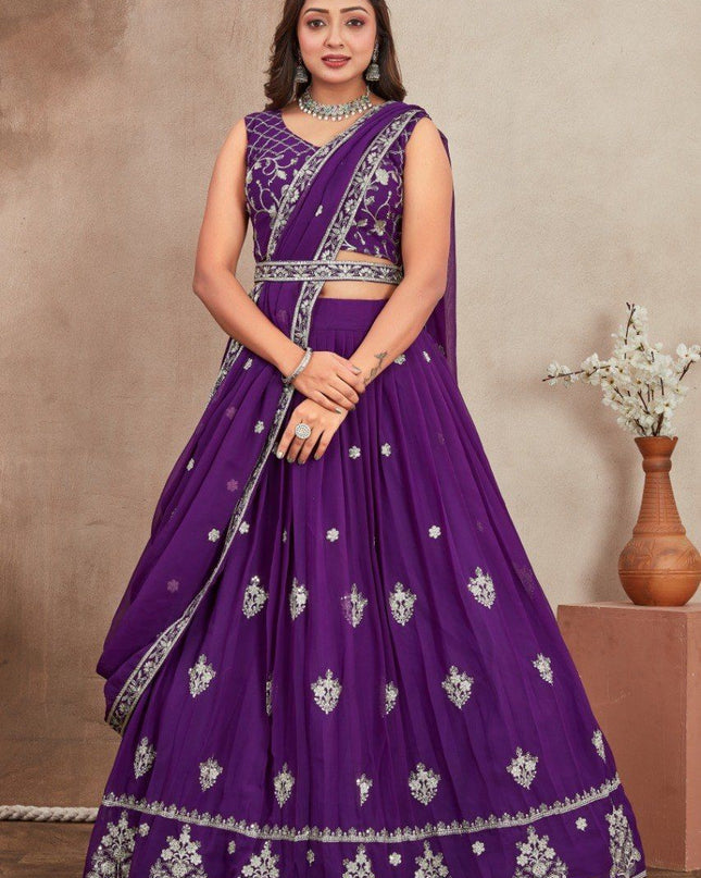 Fashion Dream Women Purple Star Georgette Lehenga