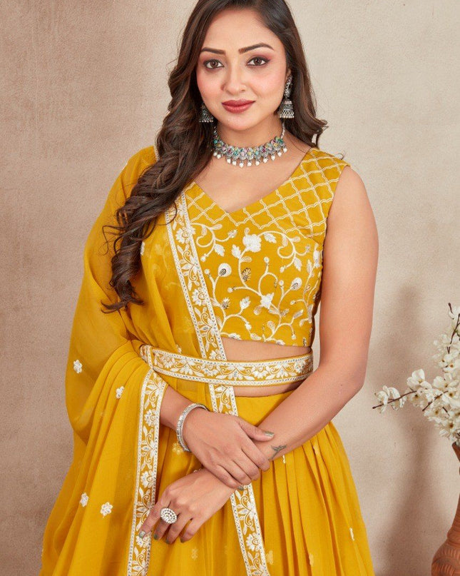 Fashion Dream Women Yellow Fox Georgette Lehenga