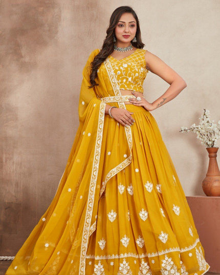 Fashion Dream Women Yellow Fox Georgette Lehenga