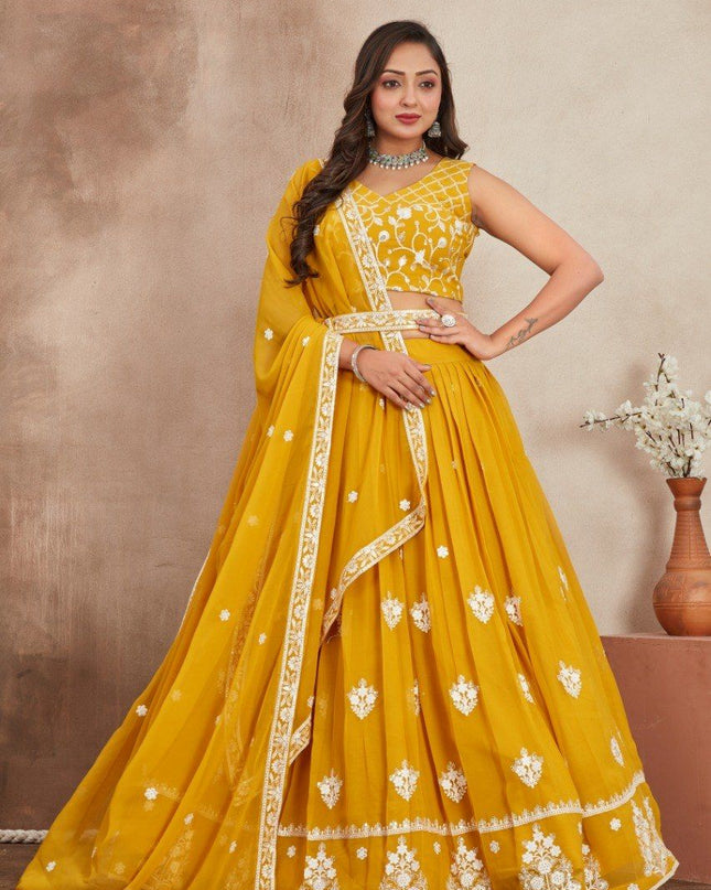 Fashion Dream Women Yellow Fox Georgette Lehenga