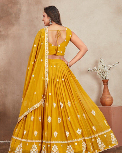 Fashion Dream Women Yellow Fox Georgette Lehenga