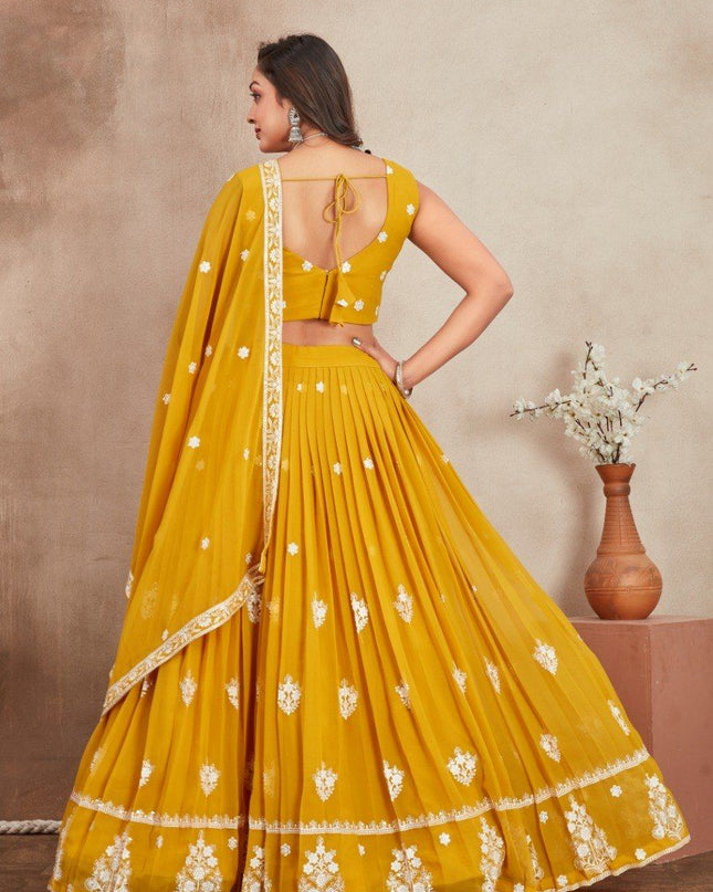 Fashion Dream Women Yellow Fox Georgette Lehenga