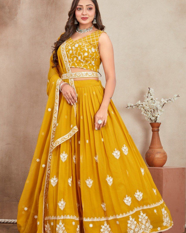 Fashion Dream Women Yellow Fox Georgette Lehenga