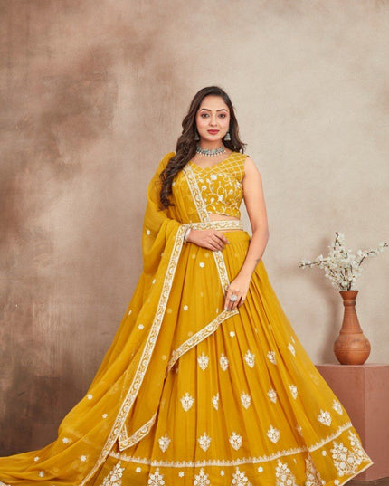 Fashion Dream Women Yellow Fox Georgette Lehenga
