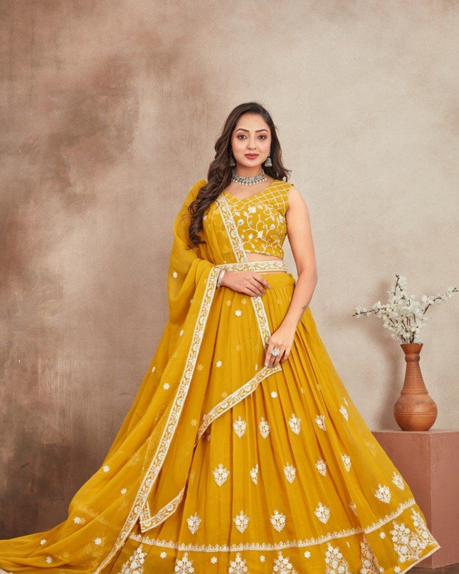 Fashion Dream Women Yellow Fox Georgette Lehenga