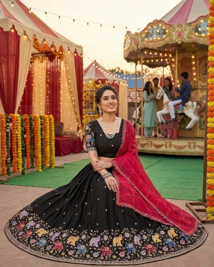 Fashion Dream Women Black Star Georgette Lehenga