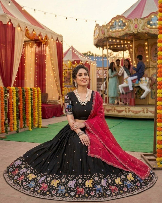 Fashion Dream Women Black Star Georgette Lehenga