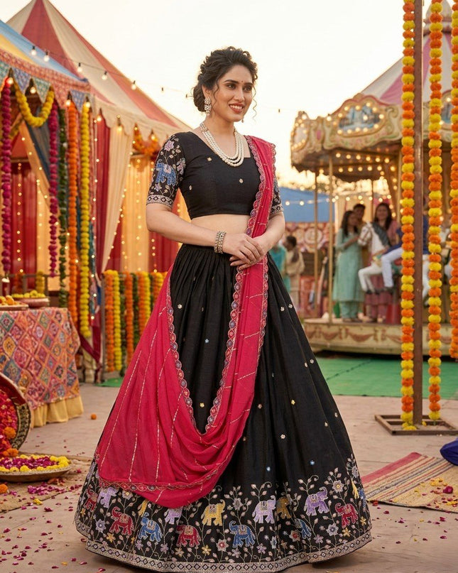 Fashion Dream Women Black Star Georgette Lehenga
