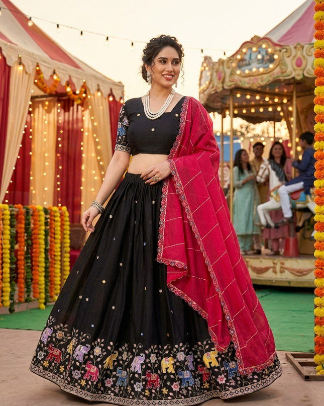 Fashion Dream Women Black Star Georgette Lehenga