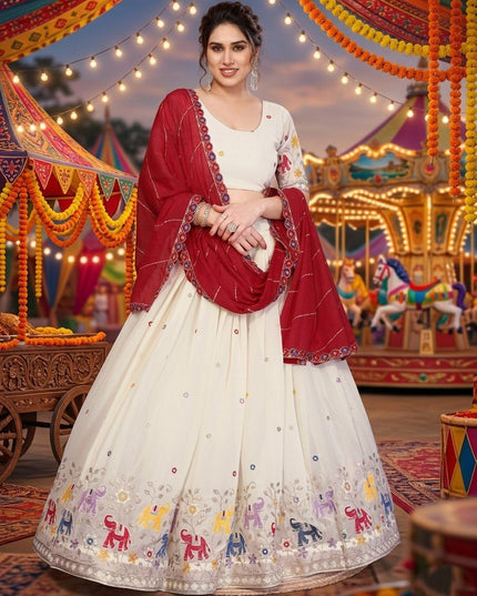 Fashion Dream Women White Star Georgette Lehenga
