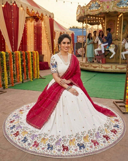 Fashion Dream Women White Star Georgette Lehenga