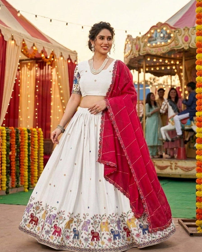 Fashion Dream Women White Star Georgette Lehenga